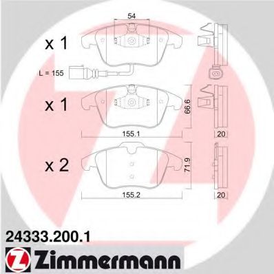 ZIMMERMANN - 24333.200.1 - Дискові гальмівні колодки перед. Audi Q3 11-/VW Sharan II (7N1) 10-