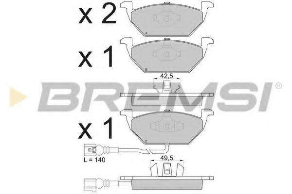 BREMSI - BP2848 - Тормозные колодки перед. Caddy III/Golf V/Octavia/A3 03- (с датчиком)
