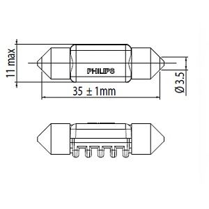 PHILIPS - 128596000KX1 - Лампа вспомогат. освещения T10,5x38 12V SV8.5-8 (10,5x38) BlueVision  LED 6 000 K(пр-во Philips)