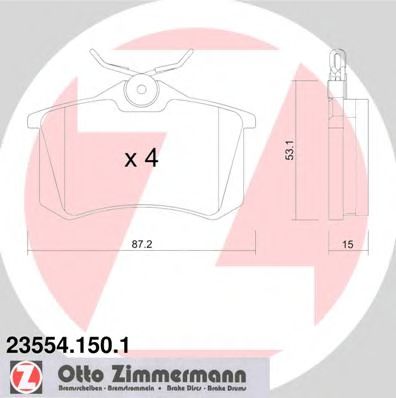 ZIMMERMANN - 23554.150.1 - Гальмівні колодки дискові зад. Peugeot 405// Seat Cordoba, Ibiza, Toledo// VW Corrado, Golf, Jetta, Passat, Vento 1.6-2.8Vr6 01.84-