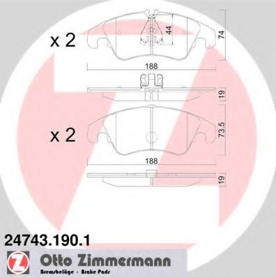 ZIMMERMANN - 24743.190.1 - Гальмівні колодки дискові перед. Audi A4 (B8) 2.0 TDI 07-/A5 2.7 TDI 09-