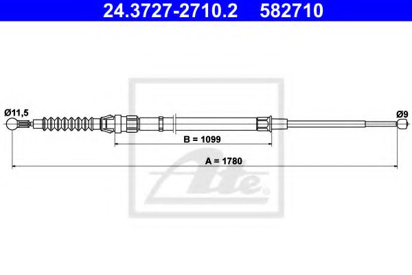 ATE - 24.3727-2710.2 - Трос стояночного гальма задн лів/прав Seat Toledo; Skoda Rapid 1.0-1.6D 07.12-