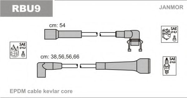 JANMOR - RBU9 - Провода Renault 5,19 1.7 88-90, Chamade 1.7 8