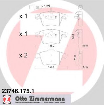 ZIMMERMANN - 23746.175.1 - Колодки гальмівнi перед. VW T5 03->R17 1.9-3.2