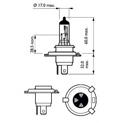 PHILIPS - 12342XV+B1 - Лампа H4 12V 60/55W P43t-38 X-treme Vision (+100% бiльше свiта) упаковка блістер