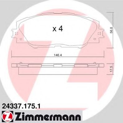 ZIMMERMANN - 24337.175.1 - Гальмівні колодки дискові перед. Toyota Rav 4 III 2.0 VVT-i 06-/ Rav 4 USA 05-