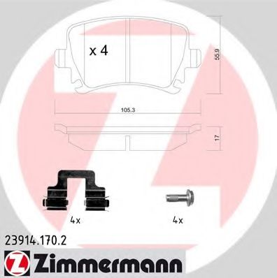 ZIMMERMANN - 23914.170.2 - Колодки гальмівнi зад. VW Touran 1.6 1.9 TDI 2.0 TDI 02.03- Skoda
