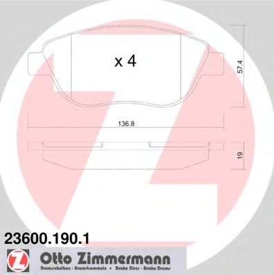 ZIMMERMANN - 23600.190.1 - К-кт перед. гальм колодок Fiat/PSA 99- (без датч.)