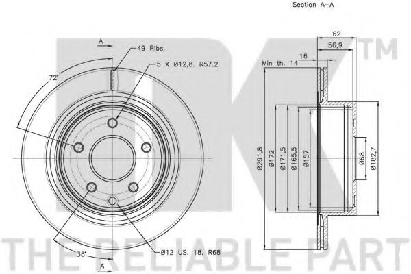 NK - 202261 - Диск гальмівний задн Nissan Juke, Leaf, Qashqai I, Rogue, X-Trail; Renault Koleos 1.5D-Electric 06.01-