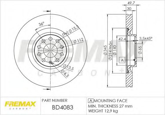 FREMAX - BD-4083 - Гальмівний диск перед. Audi A3 1.6, 1.9TDI , 2.0FSI ,2.0 TDI ,03- VW Golf V 1.9,2.0 TDI ,Passat 1.9 2.0 TDI 05-
