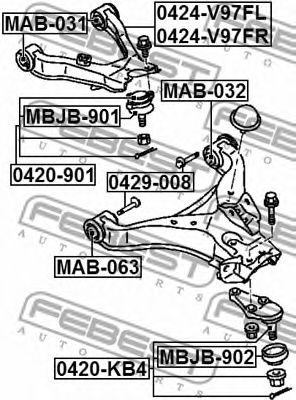 FEBEST - MAB-031 - С/блок важеля перед. верх. Mitsubishi Pajero Classic, Pajero III, Pajero IV 2.5D-3.8 04.00-