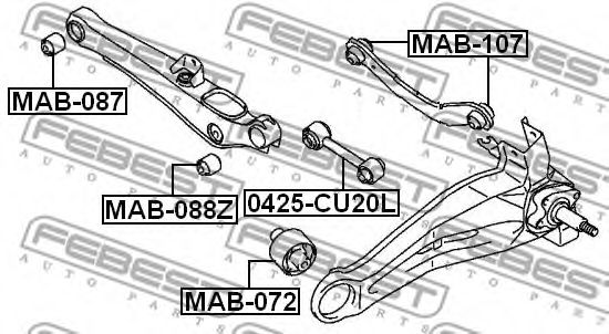 FEBEST - MAB-107 - С/блок важеля поперечн. зад. верх. (бумеранг/2шт на важіль) (36,5х12х50) Dodge Caliber; Jeep Compass, Patriot 1.8-2.4Lpg 06.06-; Mitsubishi ASX, Lancer VIII, Outlander II 1.5-2.4 11.0