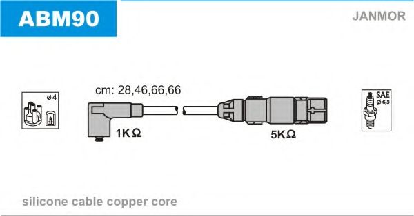 JANMOR - ABM90 - Провода в/в (силікон Copper) Audi A3 1.6 96-03/Seat Toledo II 1.6 98-04