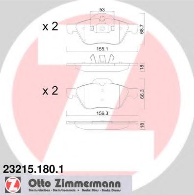 ZIMMERMANN - 23215.180.1 - Колодки гальм.перед. Renault Megane II(всi моделi) дiск 15"