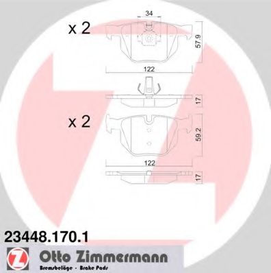 ZIMMERMANN - 23448.170.1 - Гальмівні колодки дискові зад. BMW 3 (E90, E91, E92),X1 (E84) 2.0-3.0 05- /X5 (E70) 3.0d 08-