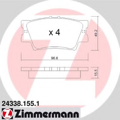 ZIMMERMANN - 24338.155.1 - Гальмівні колодки дискові зад. Toyota Rav 4 III 2.0 VVT-i, 2.2 D-4D, 2.2 06-
