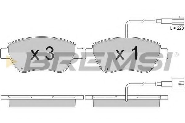 BREMSI - BP2942 - Тормозные колодки перед. Doblo 01- (Bosch) (122.8x53.6) с датчиком