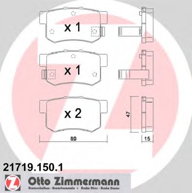 ZIMMERMANN - 21719.150.1 - Гальмівні колодки дискові задні Honda Accord IV, V, VI, VII, VIII, Civic VI, VII, VIII, CR-Z, PreludeIV, V S2000; Suzuki SX4, Swift III 1.3-3.5i 90-