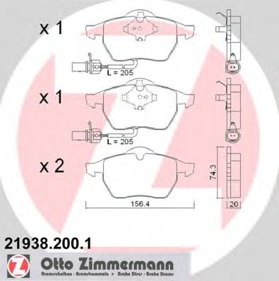 ZIMMERMANN - 21938.200.1 - Гальмівні колодки дискові перед. Audi A6 1.8-2.8 97- VW Passat Skoda