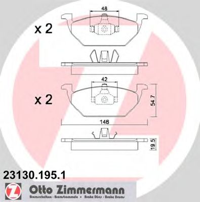 ZIMMERMANN - 23130.195.1 - Гальмівні колодки дискові перед. Audi A3/Seat Leon/Skoda Fabia/VW Bora/Golf IV/V/VI