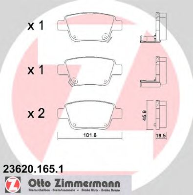 ZIMMERMANN - 23620.165.1 - Гальмівні колодки зад. дискові Toyota Avensis/Corolla Verso -06