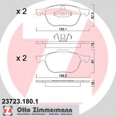 ZIMMERMANN - 23723.180.1 - Гальмівнi колодки дисковi перед. Ford Focus II 04-/ Mazda Premacy 2.0 05-