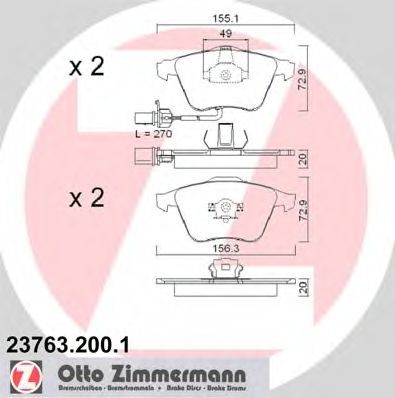 ZIMMERMANN - 23763.200.1 - Гальмівні колодки дискові перед, Audi A4 1.6-3.2FSi/A6 III/A6 Quattro III 4.2 04- /T-5