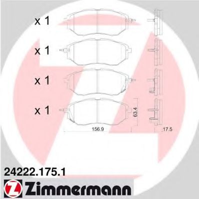 ZIMMERMANN - 24222.175.1 - Гальмівні колодки дискові перед. Subaru Tribeca 05-/Forester 12-/Legacy 3,0  03-