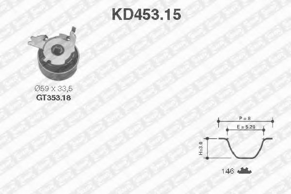 SNR - KD453.15 - К-кт ГРМ Opel Vectra 2.0 93-, Omega 2.0 8V, 2.0 19