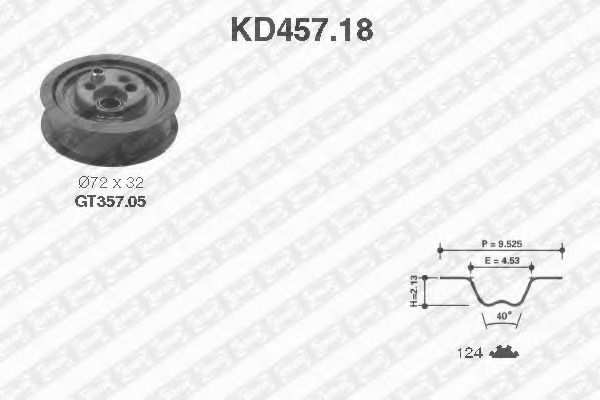 SNR - KD457.18 - К-кт ГРМ (пасок + ролик) VAG 2,0 90-95 /124x 18/