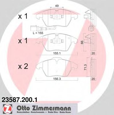 ZIMMERMANN - 23587.200.1 - Гальмівні колодки дискові перед. Audi A1, A3, TT// Seat Altea, Ibiza// Skoda Octavia, Rapid// VW Beetle, Caddy, Golf 1.4-3.6V6 02.04-