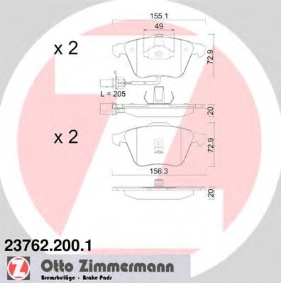 ZIMMERMANN - 23762.200.1 - Гальмівні колодки дискові перед. Audi A6 01-, A8 03-