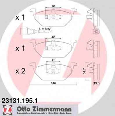 ZIMMERMANN - 23131.195.1 - Гальмівні колодки дискові перед. Audi A3 1.9TDI 96-/Skoda Octavia 1.4-1.9TDI/ 2.0I 00-