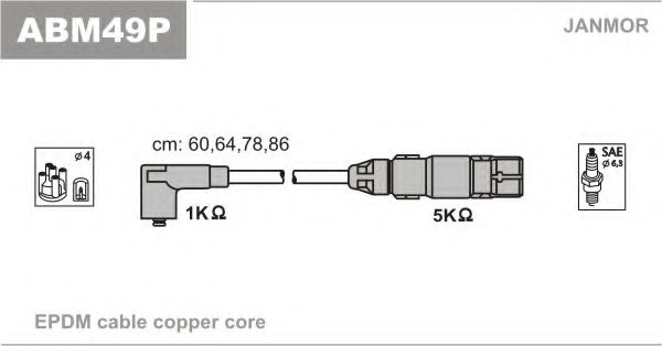 JANMOR - ABM49P - Провода в/в (каучук Copper) Audi A3 1.6/VW Bora 2.0 99-05/Caddy III 2.0 06-15/Golf IV 2.0 98-06