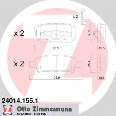 ZIMMERMANN - 24014.155.1 - Гальмівні колодки дискові зад. Citroen C4/ Jeep Compass, Patriot/ Mitsubishi Lancer, Outlander, Pajero/ Peugeot 4007 1.6-3.8V6 04.00-