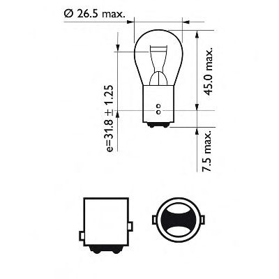 PHILIPS - 12499B2 - Лампа накаливания P21/5W12V 21/5W BAY15d (пр-во Philips)