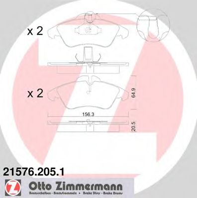 ZIMMERMANN - 21576.205.1 - Гальмівні колодки дискові перед. DB Sprinter 208D/Sprinter 208E/Sprinter 210D/Sprinter/VW LT 95-