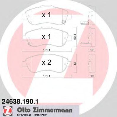 ZIMMERMANN - 24638.190.1 - Гальмівні колодки дискові перед. Honda Cr-V III 2.2 Ctdi 07-