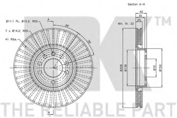 NK - 203654 - Диск гальмівний передній Opel Adam, Astra G, Astra H, Astra H Gtc, Corsa D, Corsa E, Meriva, Meriva B, Zafira A, Zafira B, Zafira C; Saab 9-3, 9-5 1.0-3.0D 01.98-