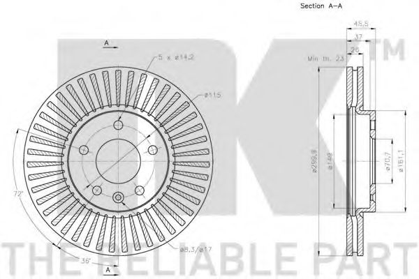 NK - 205015 - Диск гальмiвний перед. Opel  Astra J 1.4 09-