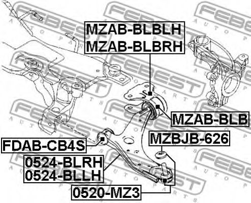 FEBEST - MZAB-BLBRH - Сайлентблок задній важеля перед. Ford C-Max II, Focus III, Grand C-Max 1.0-Electric 04.10-