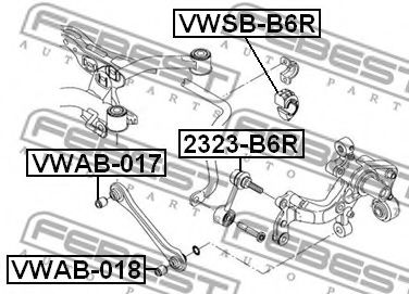 FEBEST - VWAB-018 - Сайлентблок реактивної тяги зад. лів./прав. AUDI A3, Q3; SEAT ALTEA, ALTEA XL, LEON, TOLEDO III; SKODA OCTAVIA II, SUPERB II; VW CC B7, EOS, GOLF PLUS V, GOLF V, GOLF VI, JETTA III 1.2-3.6 02.03-