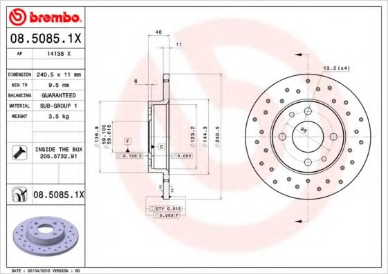 BREMBO - 08.5085.1X - Тормозной диск XTRA