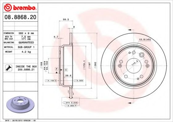 BREMBO - 08.8868.20 - Гальмівний диск Honda CRV 2.0 02-06