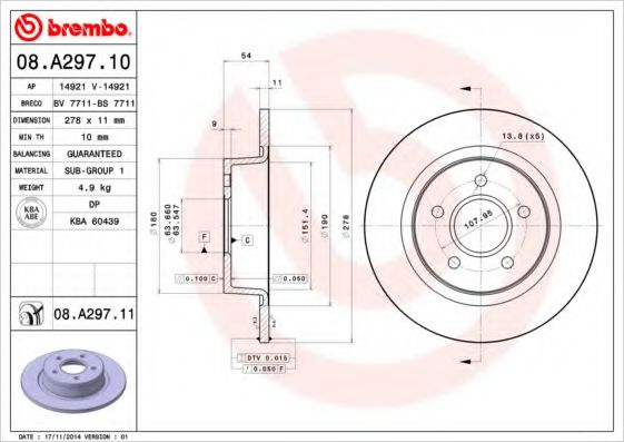 BREMBO - 08.A297.11 - Тормозной диск