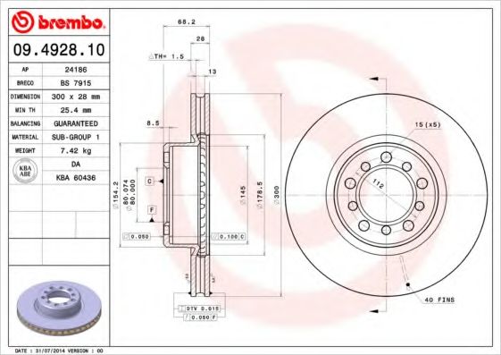 BREMBO - 09.4928.10 - Диск гальмівний  DB W126 85-91