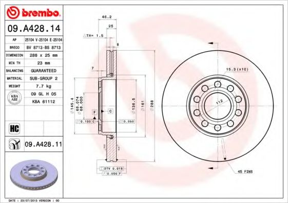 BREMBO - 09.A428.11 - Диск тормозной