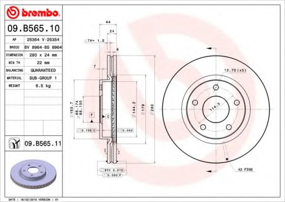 BREMBO - 09.B565.10 - Диск гальмівний