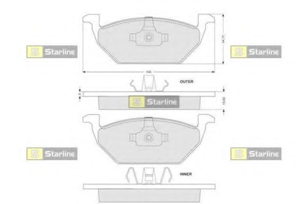 STARLINE - BD S004S - Гальмівні колодки дискові перед. Audi A3/Seat Leon/Skoda Fabia/VW Bora/Golf IV/V/VI