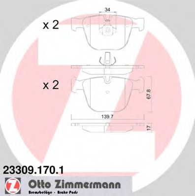 ZIMMERMANN - 23309.170.1 - Гальмівні колодки дискові зад. BMW E60/65/X5 (E70, F15),/X6 (E71, E72) 3.0-4.4 08-